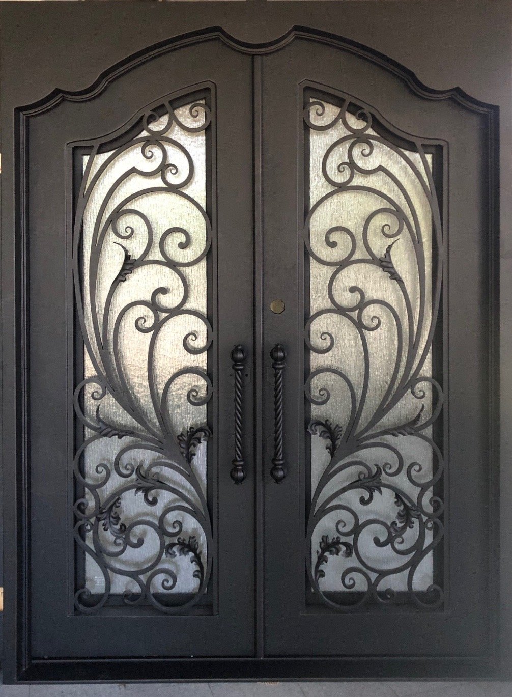 PEACOCK- Flat top arch inside, pre-hung, removable bug screens, wrought iron doors, 72x96- Right Hand - LUXE