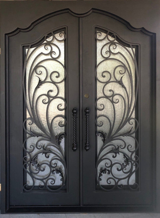 PEACOCK- Flat top arch inside, pre-hung, removable bug screens, wrought iron doors, 72x96- Right Hand - LUXE