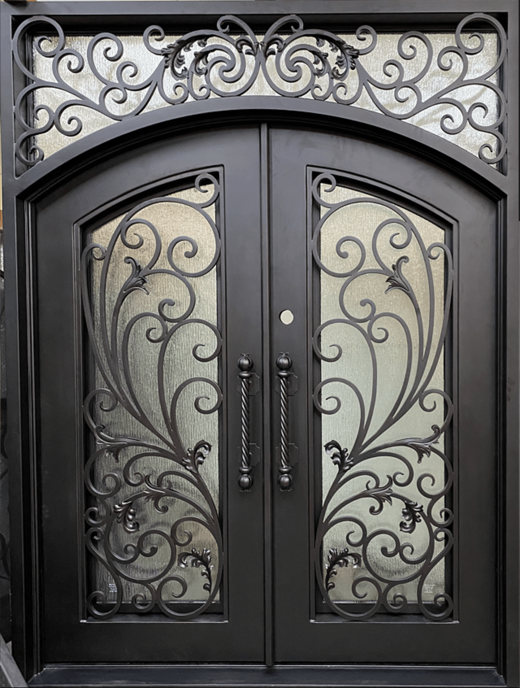 PARADISE-  Square top, Inside Arch, Transom, Front Entry Wrought Iron Doors, Bug Screens, Tempered glass,  72x96- Right Hand - Door Gate Depot