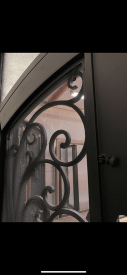 PARADISE- Double Arch Top, Transom, Front Entry Wrought Iron Doors, Bug Screens, Tempered glass,  72x96- Right Hand - Door Gate Depot