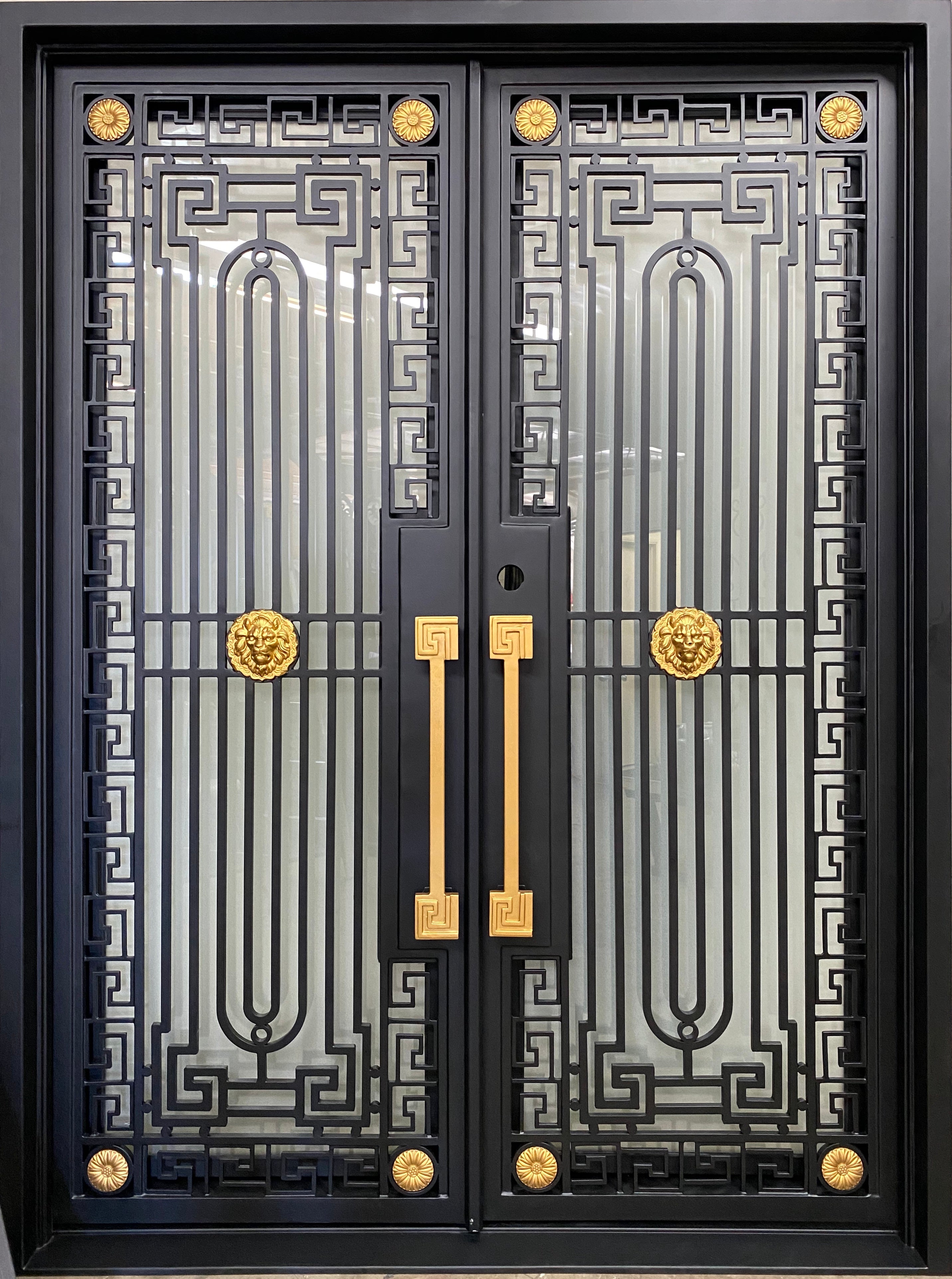 MANHATTAN - Square top, frosted glass, wrought iron door, bug screens, 72x96-Right Hand - Door Gate Depot