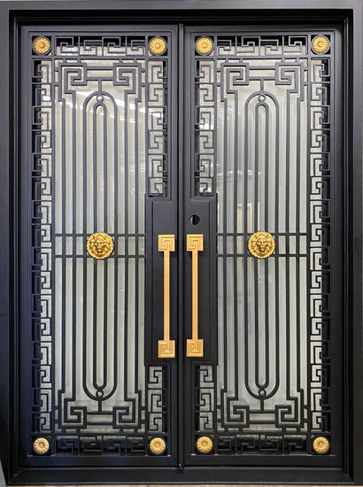 MANHATTAN - Square top, frosted glass, wrought iron door, bug screens, 61x81-Right Hand - Door Gate Depot
