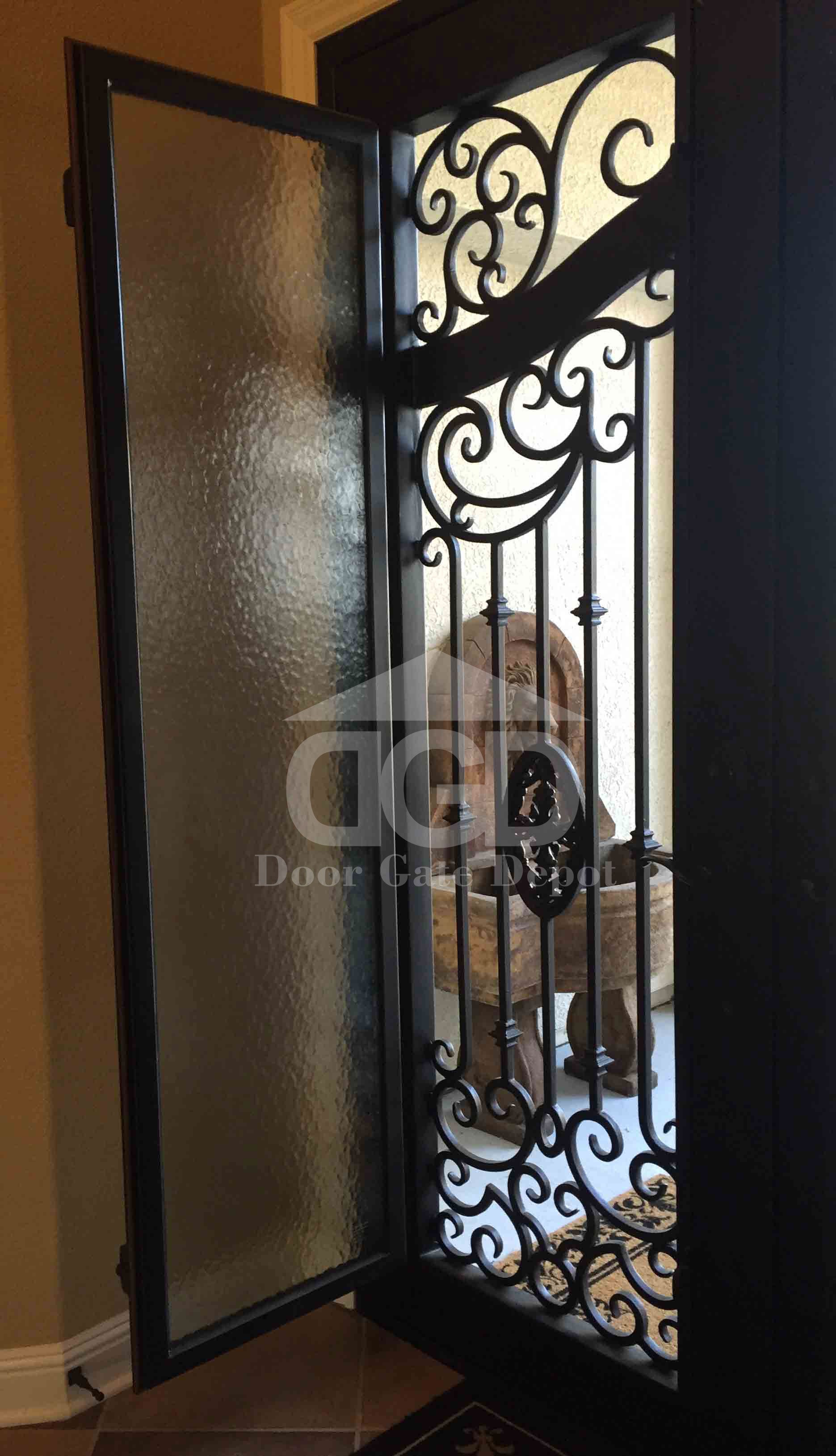 LILY-  flat top, dual pane tempered glass, bug screens, front entry wrought iron doors-72x96 Right Hand - Door Gate Depot