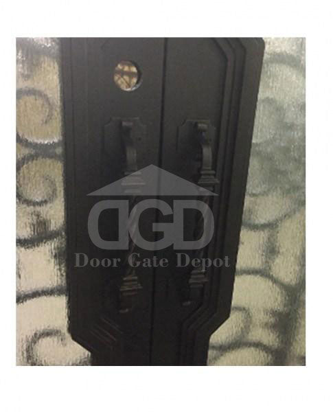 CARNATION- double arch top with transom, prehung, dual panel,removable bug screens,  wrought iron doors-72x96 Right Hand - Door Gate Depot