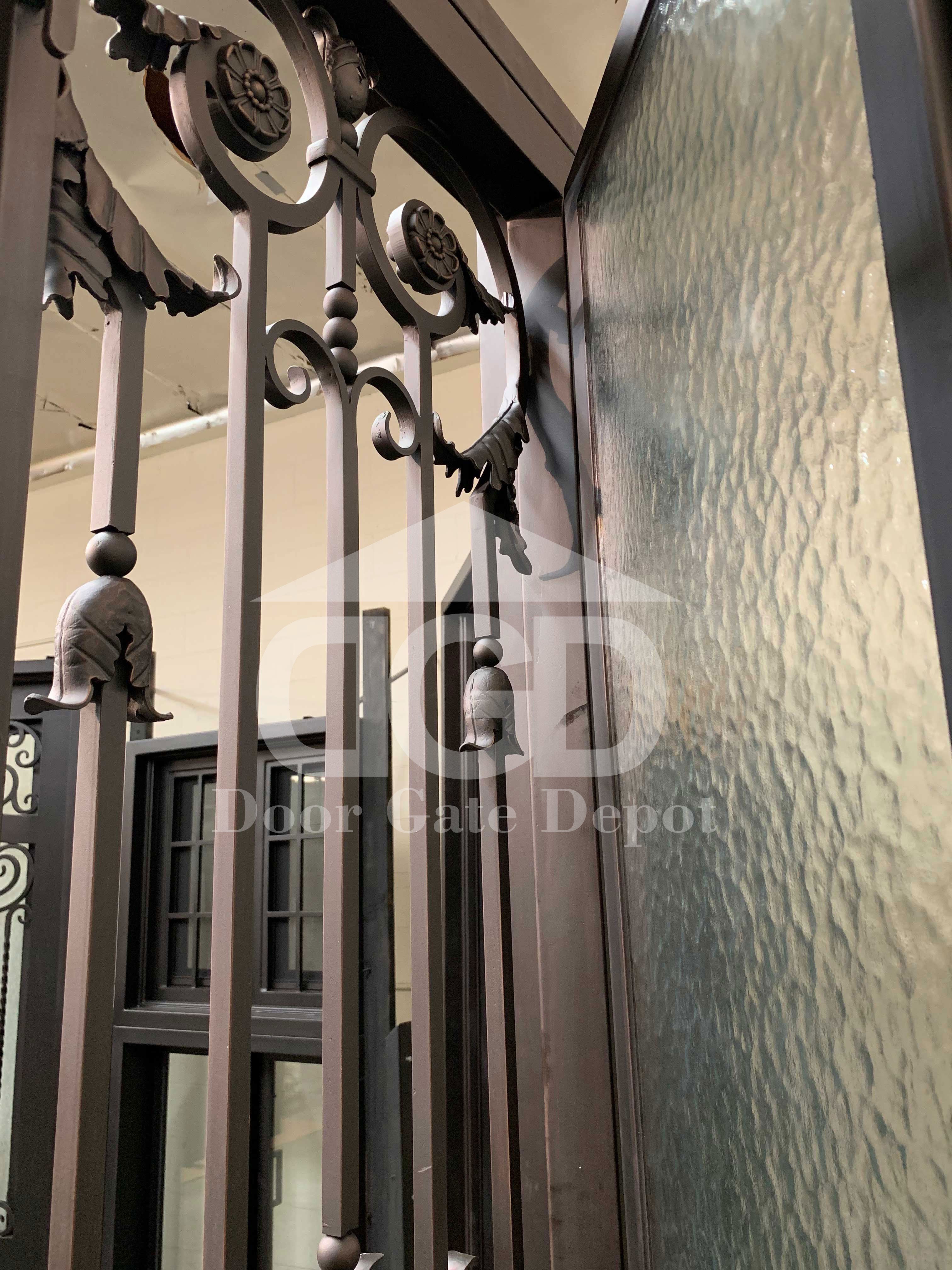 TULIP- square top, tempered insulated glass, bug screens,wrought iron doors-62x96 Right Hand - Door Gate Depot