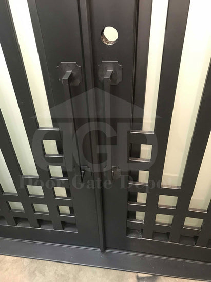 PLUM- modern double entry, wrought iron doors,removable bug screen -72x96 Right Hand - Door Gate Depot