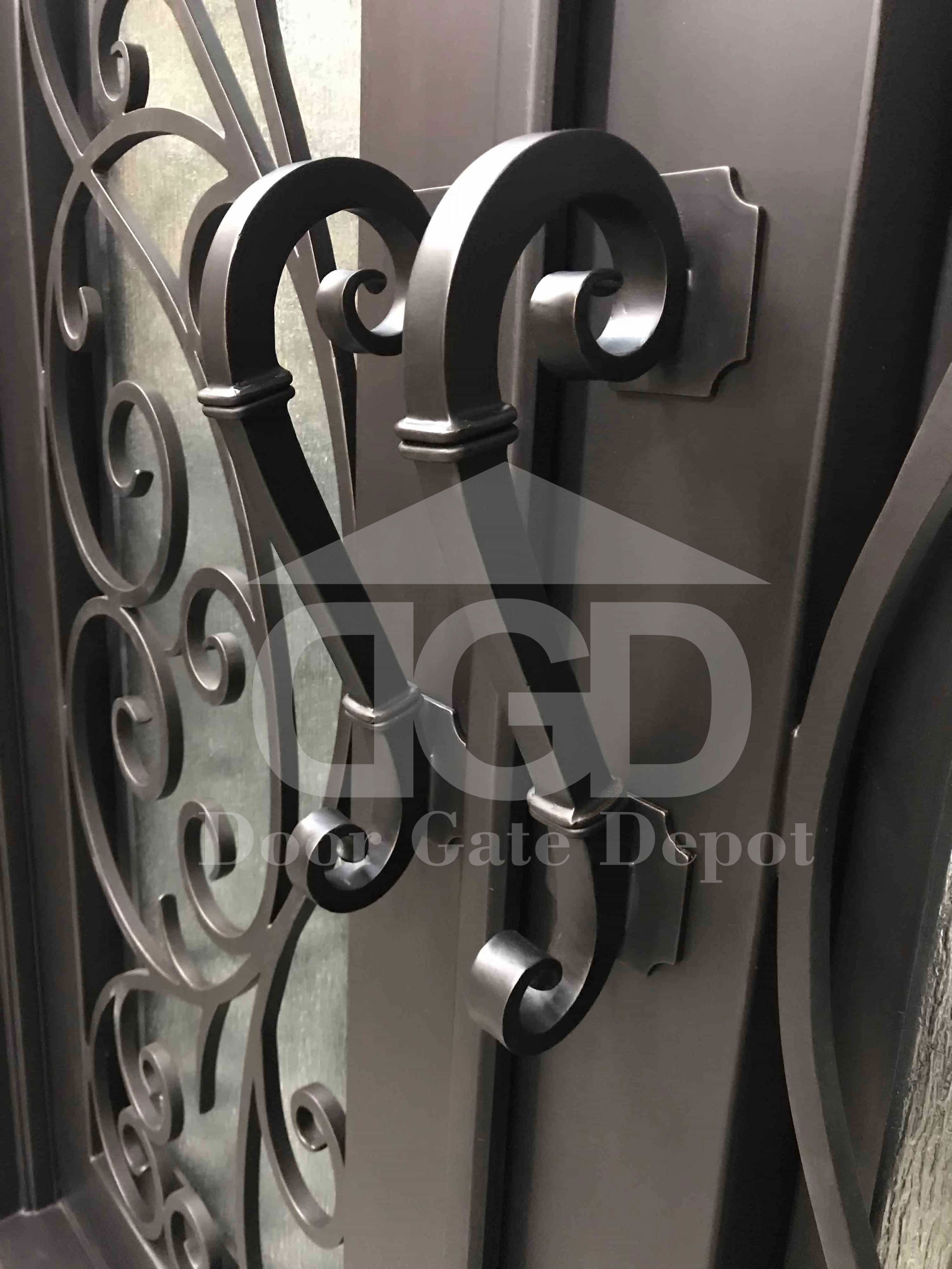 AZALEA- Iron Square top,  Front Entry Wrought Iron Doors, Bug Screens, Tempered glass,  72x96- Right Hand - Door Gate Depot