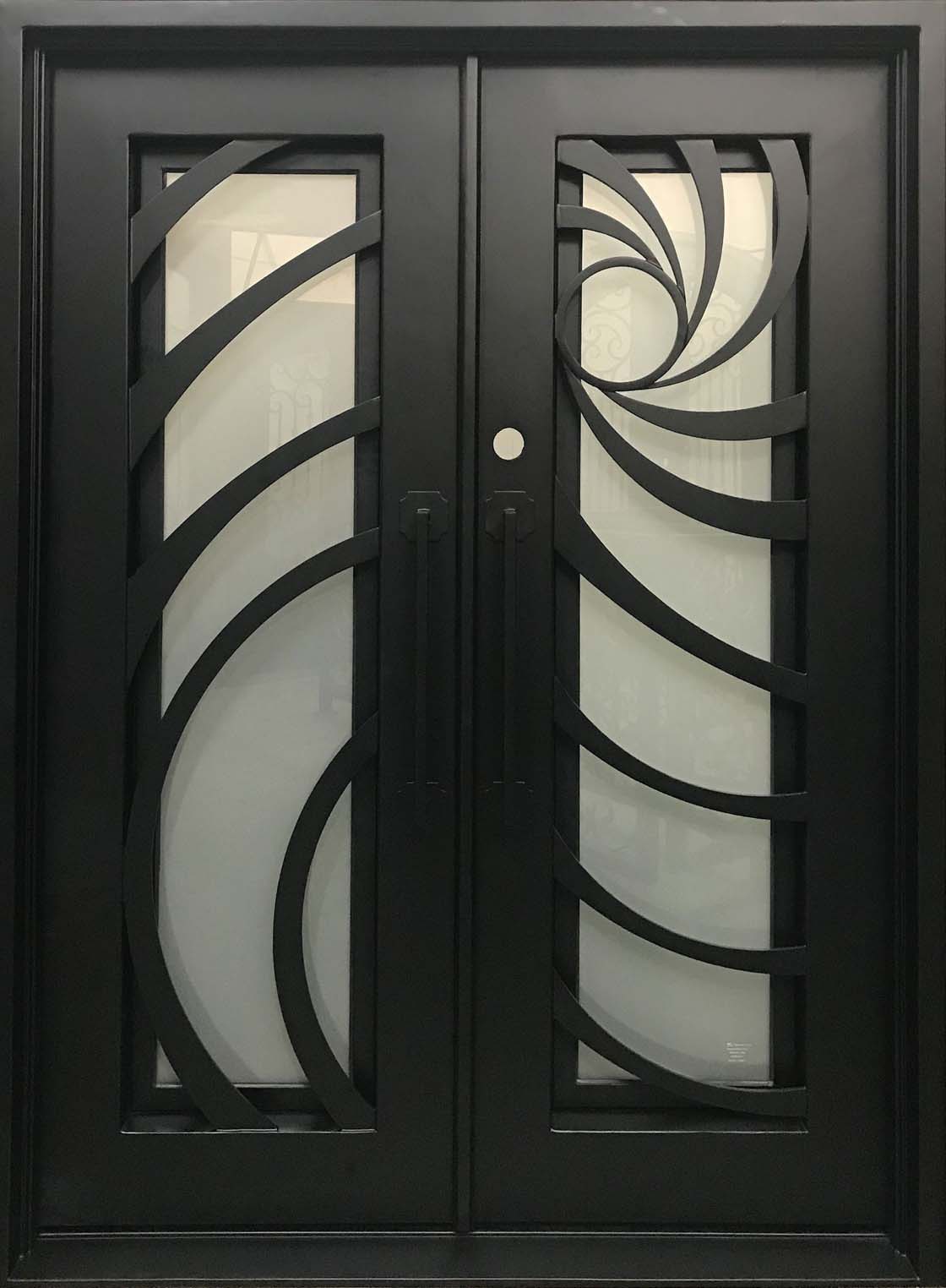 HOLLY-  modern square top, bug screens,double panel wrought iron doors-72x96, Right  Hand - Door Gate Depot