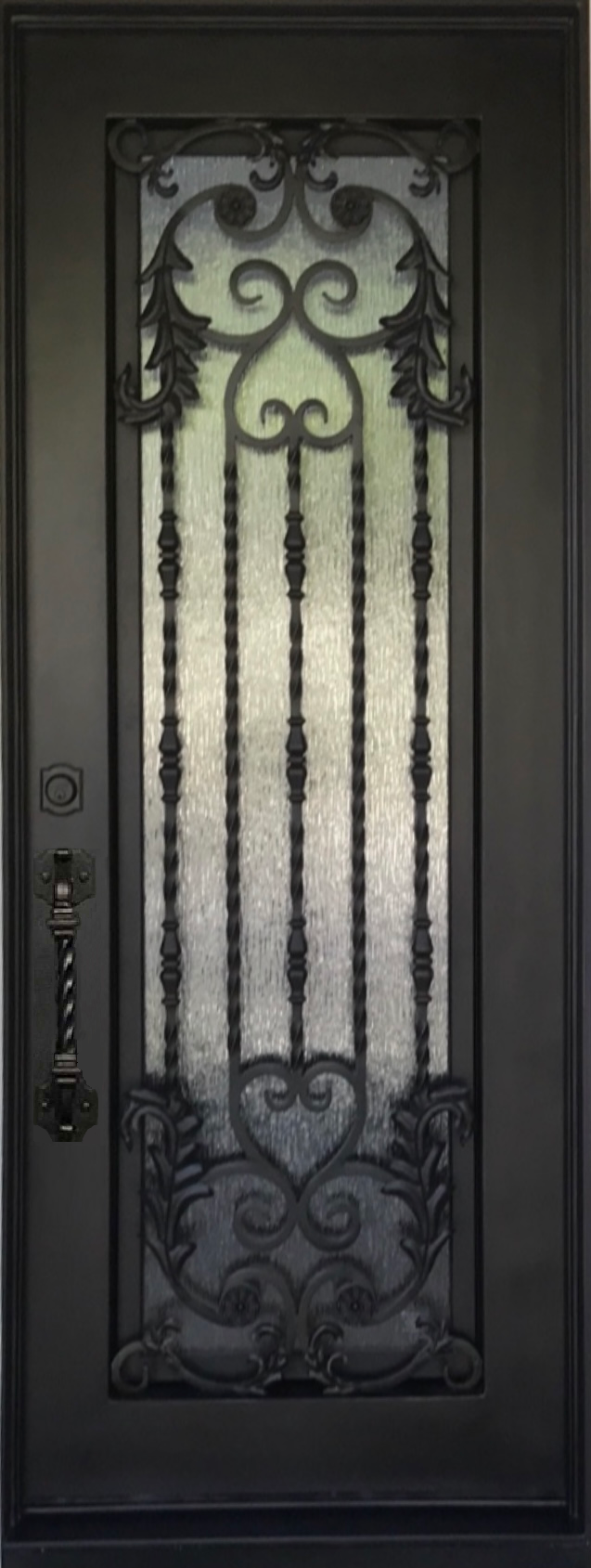 ORCHID -flat top, prehung, bug, screen, front entry single wrought iron door- 38x96 Right Hand - Door Gate Depot