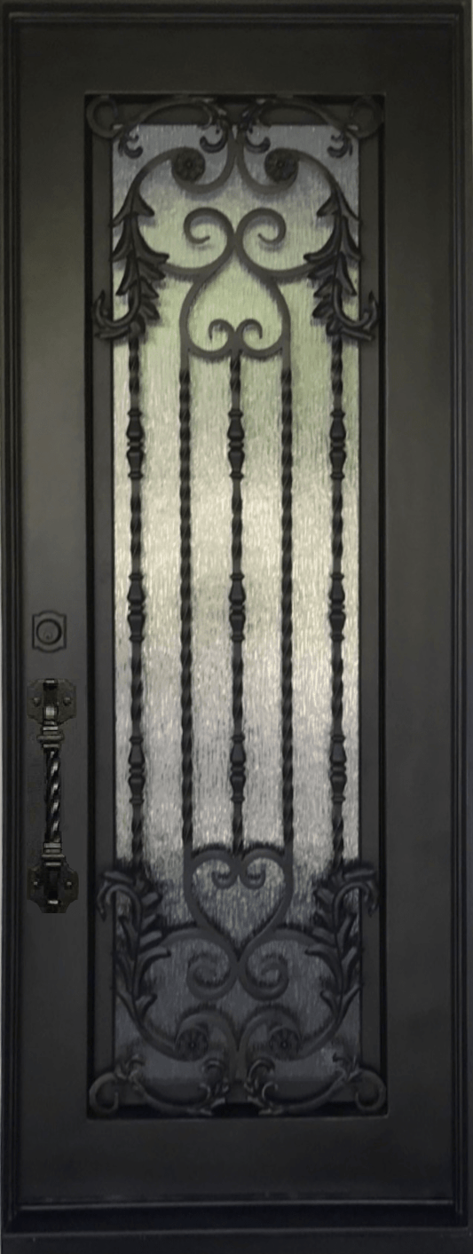 ORCHID -flat top, prehung, bug, screen, front entry single wrought iron door- 38x96 Right Hand - Door Gate Depot