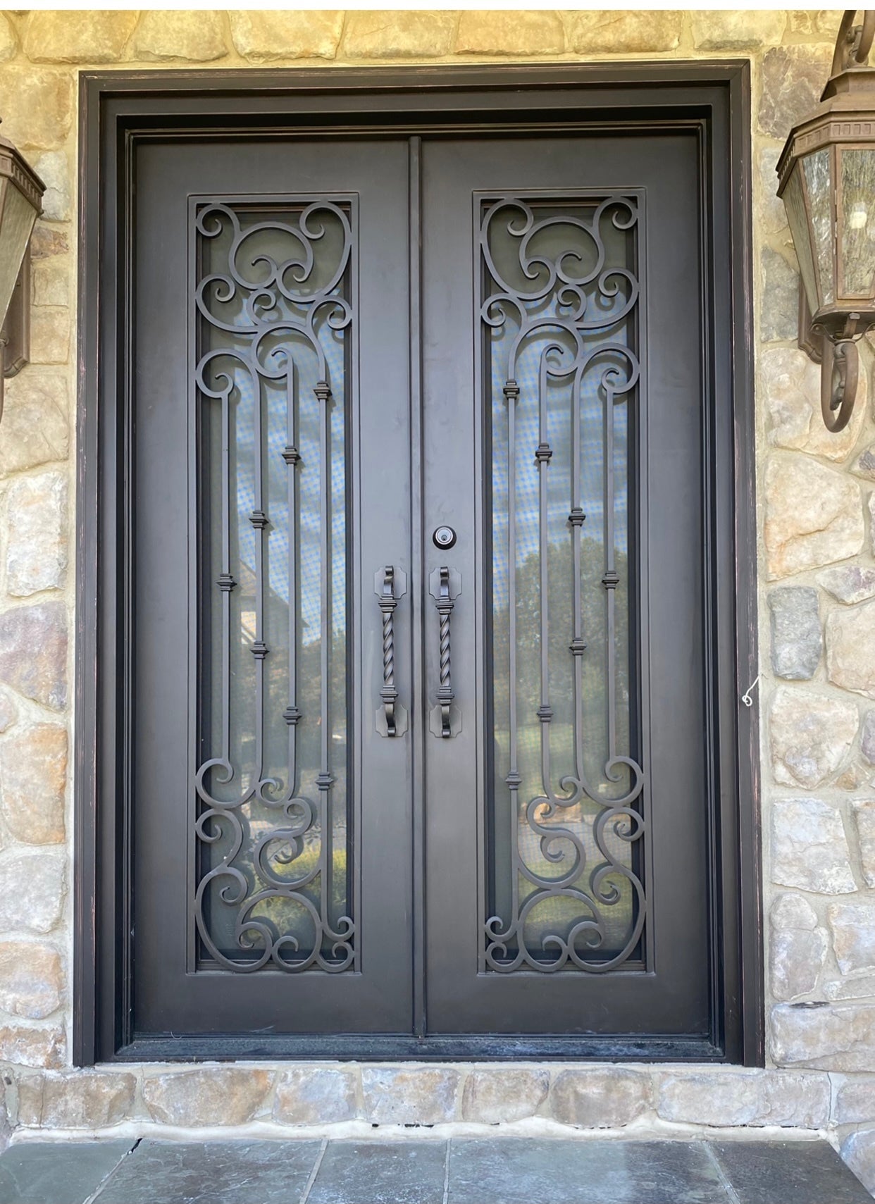 DAHLIA- square top, pre-hung, removable bug screens, wrought iron doors -62X96 Right Hand