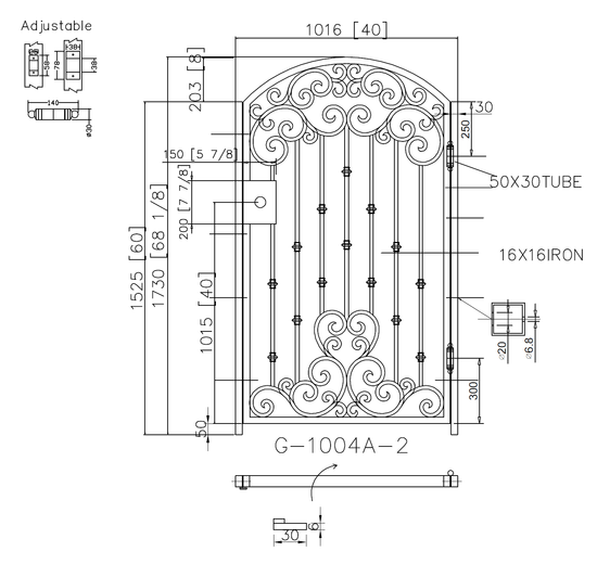 G1004A- Gorgeous arched top, heart design front or side wrought iron gate. Right In-Swing. - Door Gate Depot