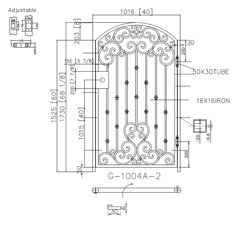 G1004A- Gorgeous arched top, heart design front or side wrought iron gate. Right In-Swing. - Door Gate Depot
