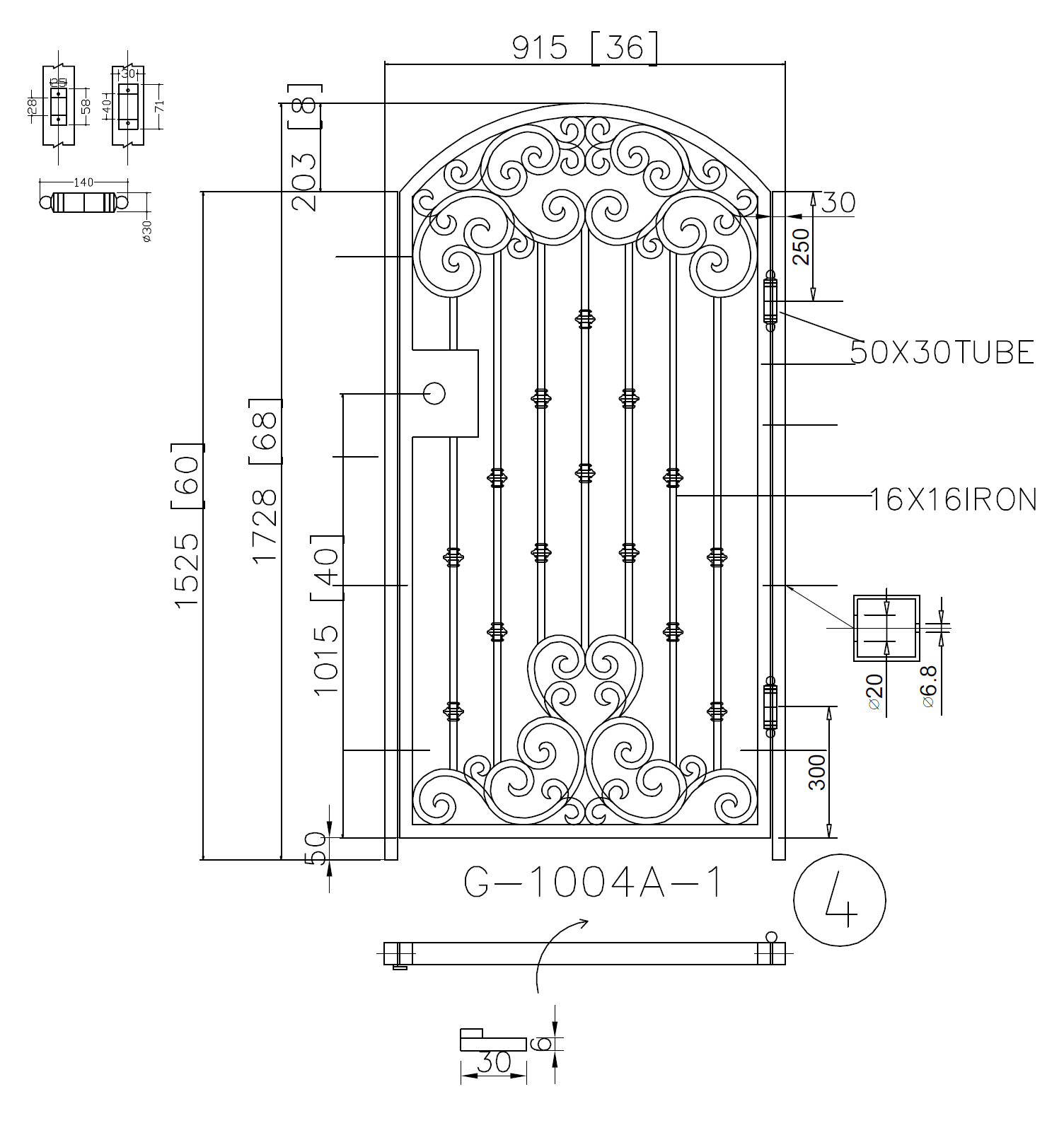 G1004A- Gorgeous arched top, heart design front or side wrought iron gate. Right In-Swing. - Door Gate Depot
