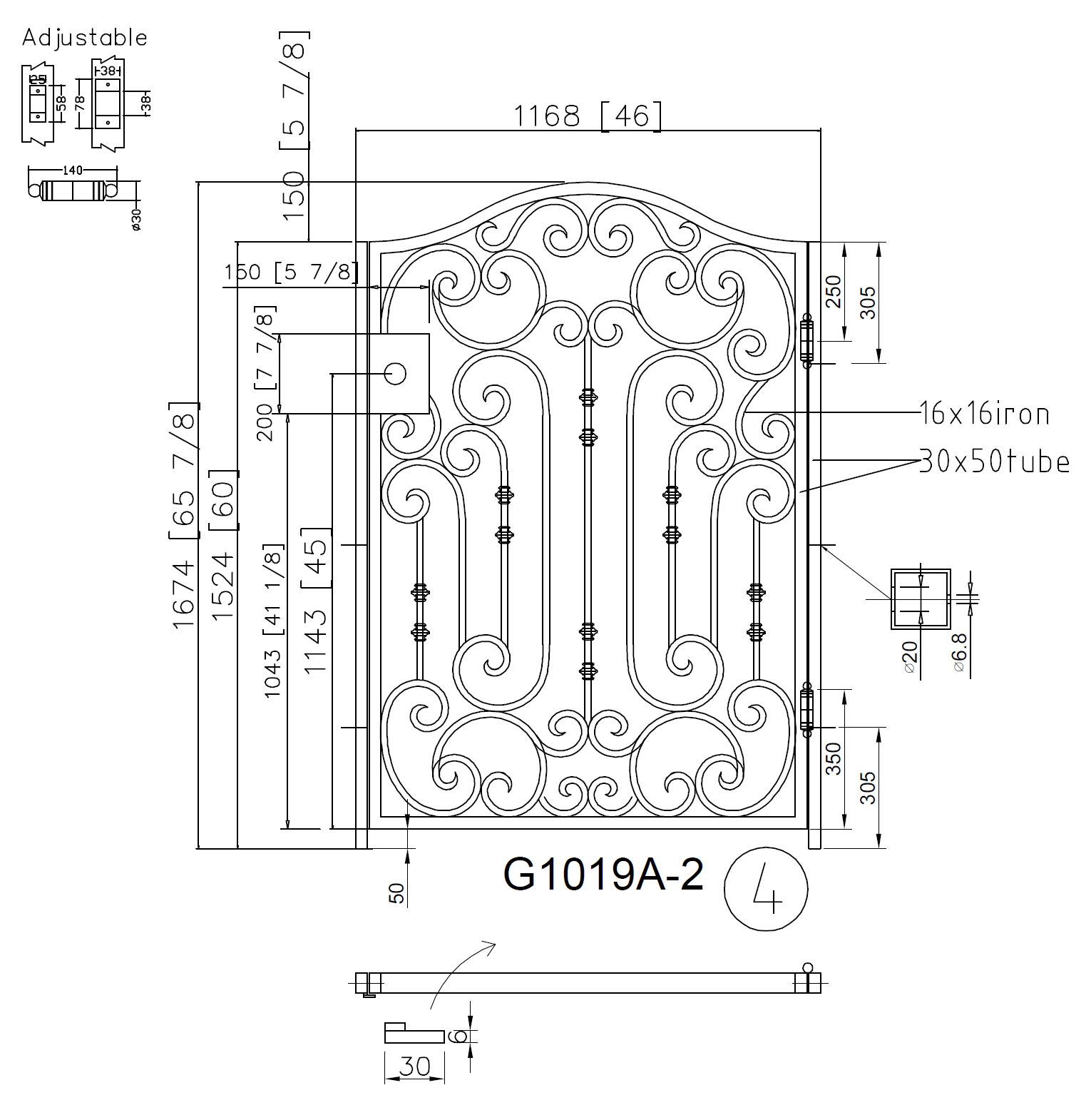 G1019A - Arched Top ,Side/Front Wrought Iron Gate, Right Swing. - Door Gate Depot