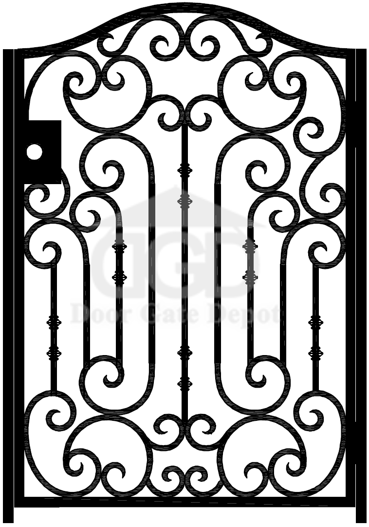 G1019A - Arched Top ,Side/Front Wrought Iron Gate, Right Swing. - Door Gate Depot
