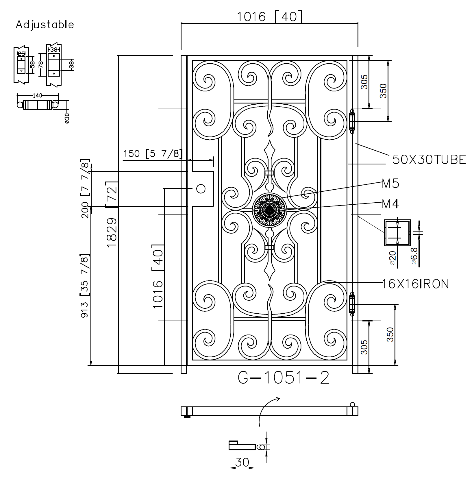 G1051- Unique design front gate, side wrought iron gate. Right-In Swing. - Door Gate Depot