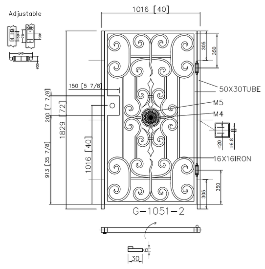 G1051- Unique design front gate, side wrought iron gate. Right-In Swing. - Door Gate Depot