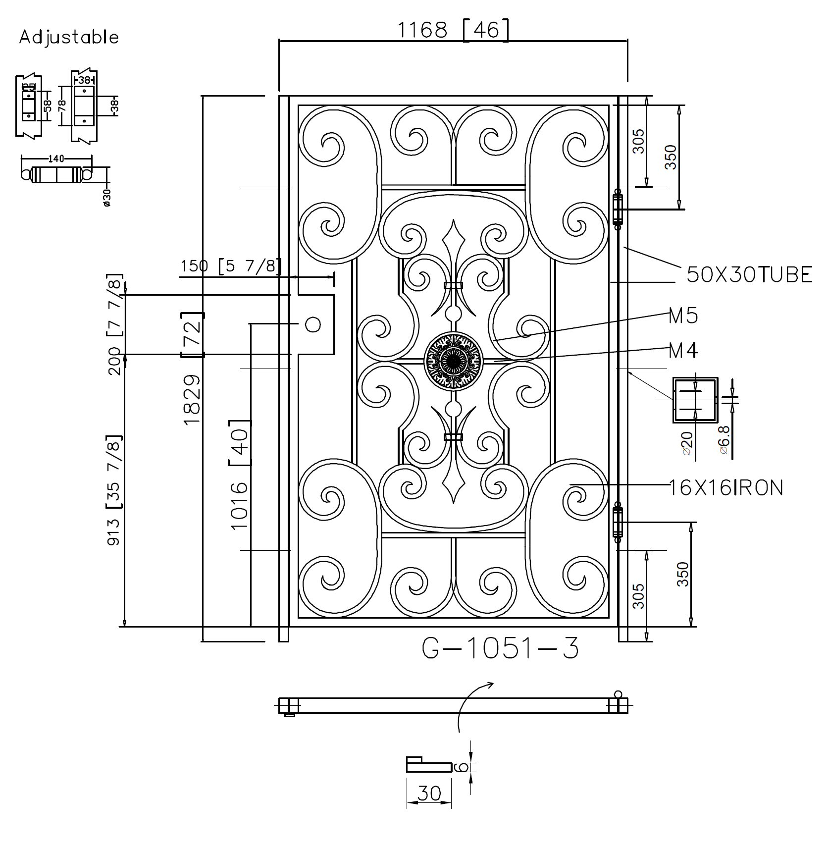 G1051- Unique design front gate, side wrought iron gate. Right-In Swing. - Door Gate Depot