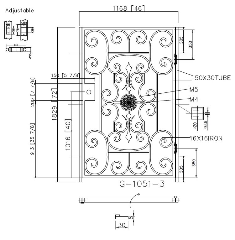 G1051- Unique design front gate, side wrought iron gate. Right-In Swing. - Door Gate Depot