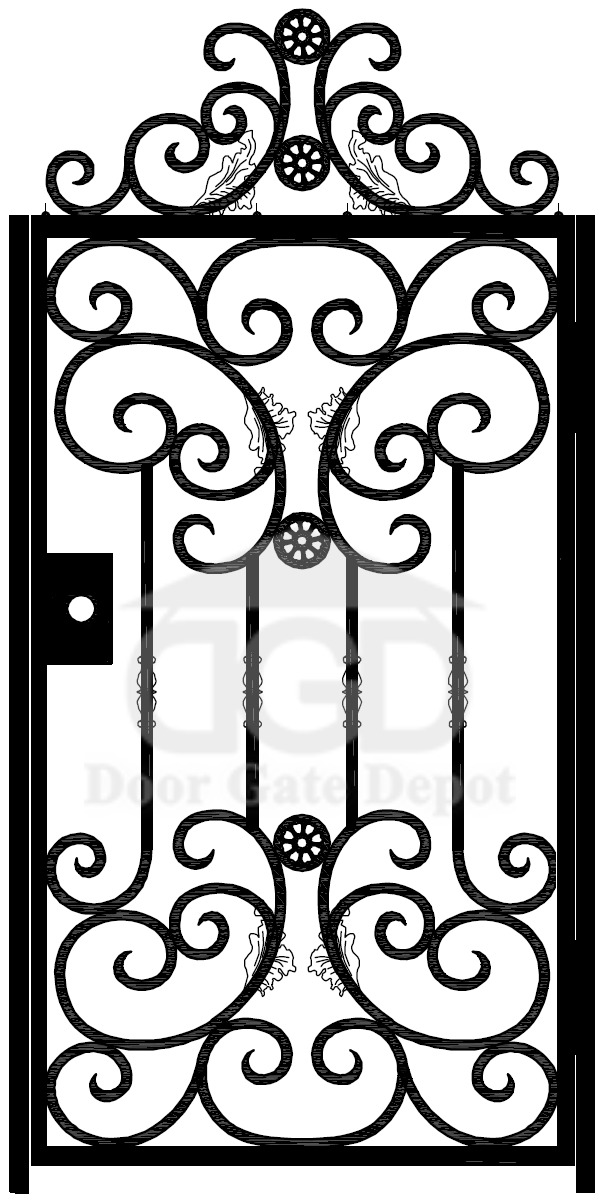 G1066 - Detachable top scrolls, Gorgeous front, side wrought iron gate. Right -In Swing. - Door Gate Depot