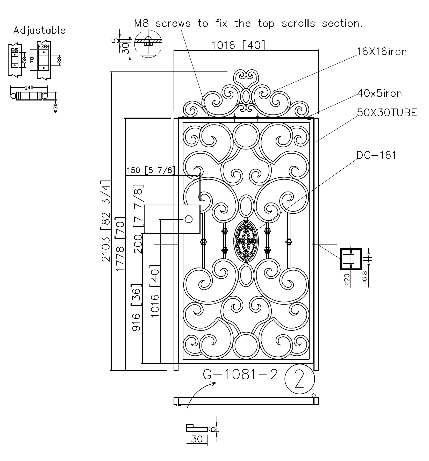 G1081- Detachable top  scrolls, side gate,front yard wrought iron gate. Right-In Swing. - Door Gate Depot