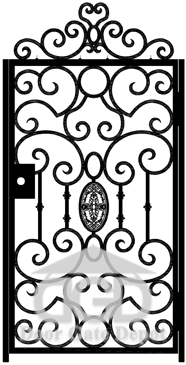 G1081- Detachable top  scrolls, side gate,front yard wrought iron gate. Right-In Swing. - Door Gate Depot