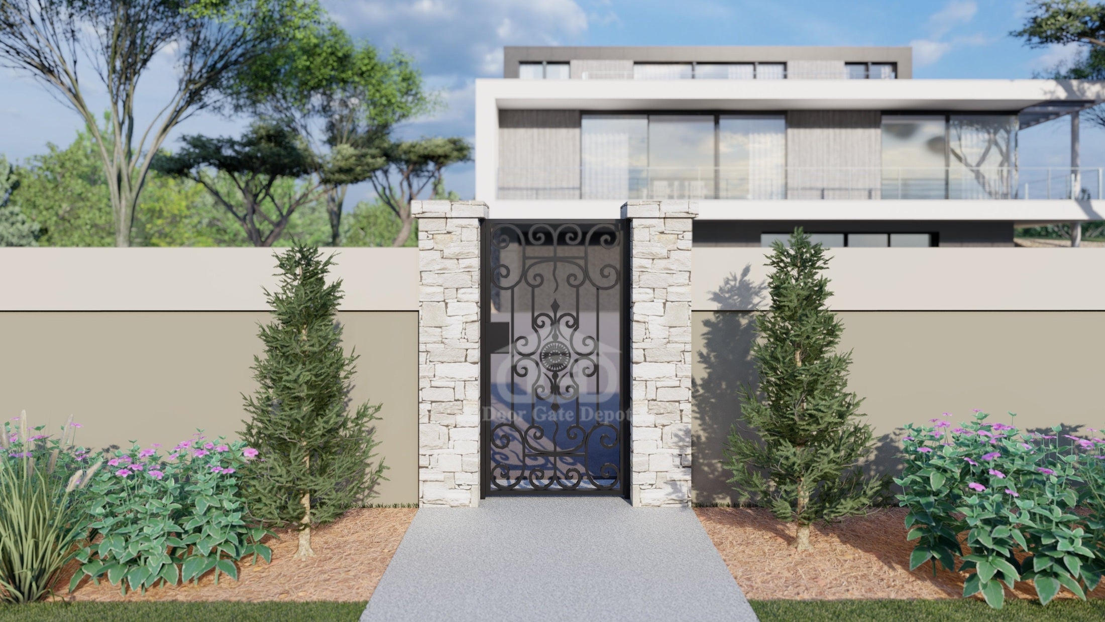 G1051- Unique design front gate, side wrought iron gate. Right-In Swing. - Door Gate Depot