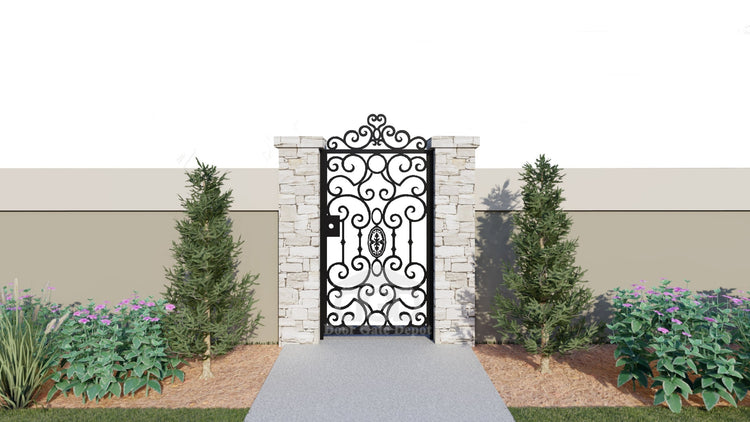G1081- Detachable top  scrolls, side gate,front yard wrought iron gate. Right-In Swing. - Door Gate Depot