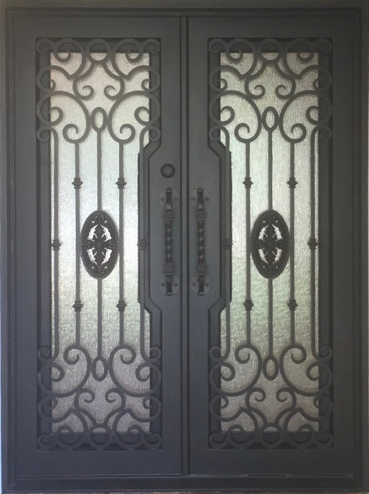 LOLA- square top, dual tempered panels, bug screens, front entry wrought iron doors-61X81 Right Hand - Door Gate Depot