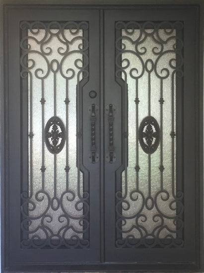 LOLA- square top, dual tempered panels, bug screens, front entry wrought iron doors-61X81 Right Hand - Door Gate Depot