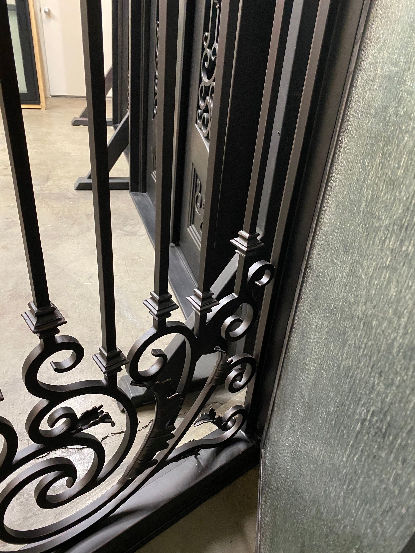 WISTERIA-Flat top transom with arch inside, double tempered glass, wrought iron doors , 72 x96- Right Hand - Door Gate Depot