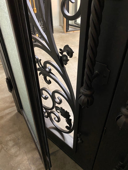 PARADISE- Double Arch Top, Transom, Front Entry Wrought Iron Doors, Bug Screens, Tempered glass,  72x96- Right Hand - Door Gate Depot