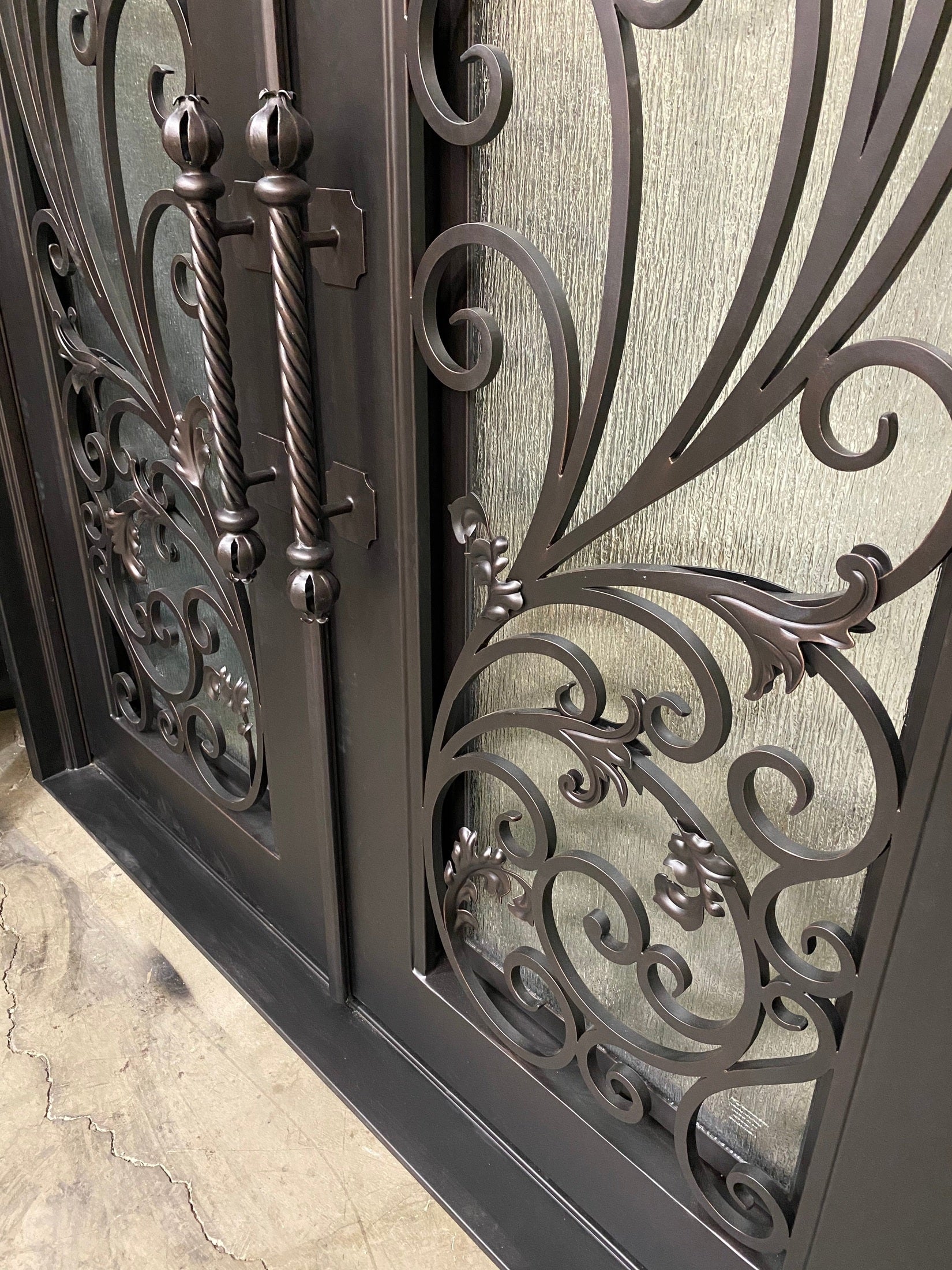 PARADISE-  Square top, Inside Arch, Transom, Front Entry Wrought Iron Doors, Bug Screens, Tempered glass,  72x96- Right Hand - Door Gate Depot