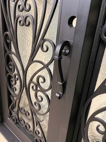 AZALEA - Single Door with sidelights, pre-hung, bug screens, wrought iron door ,38 1/2 x 97- Left Hand - Door Gate Depot