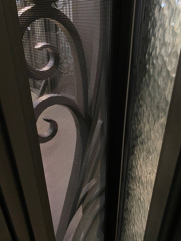 AZALEA - Single Door with transom, pre-hung, bug screen, wrought iron door, 38 x 96.5 -Right Hand - Door Gate Depot