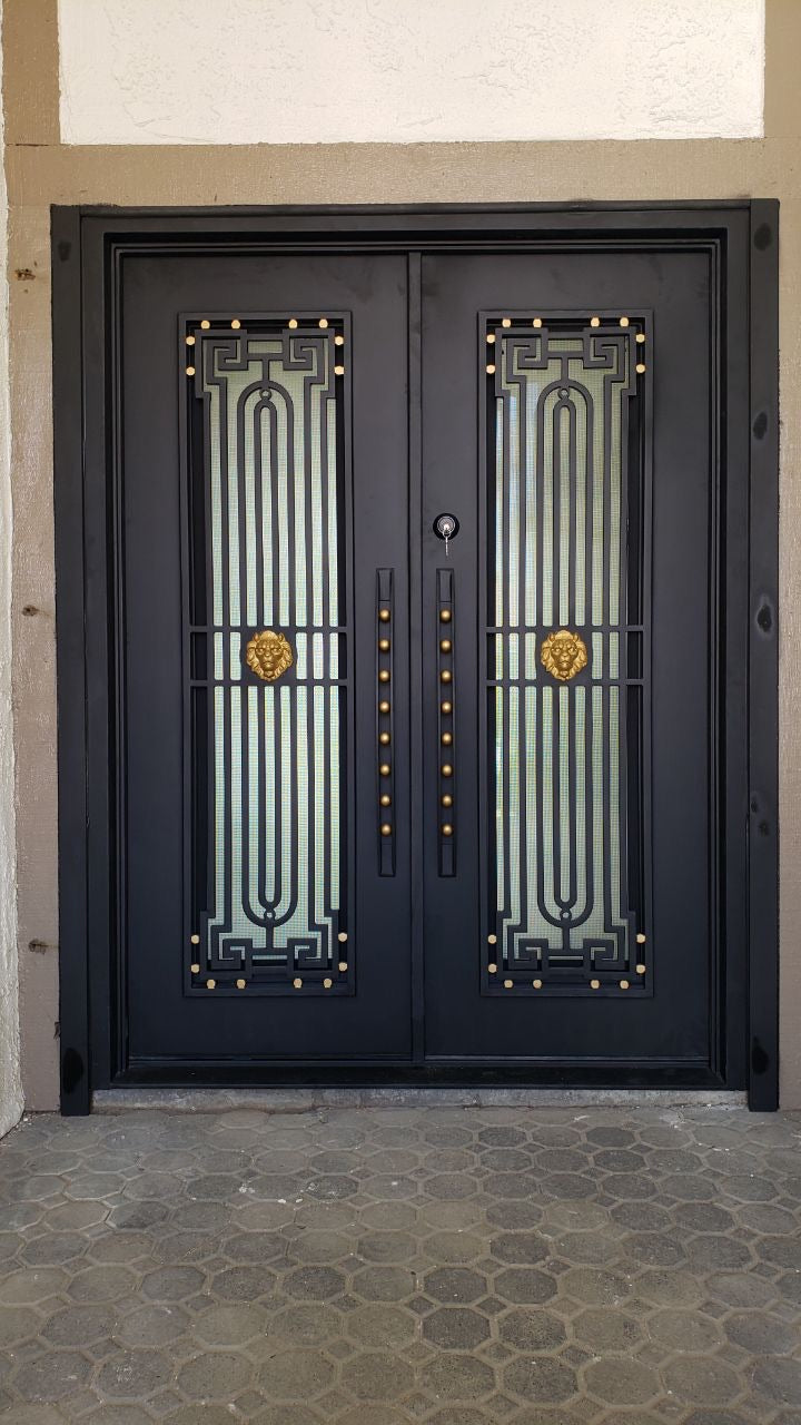 glass and iron double doors