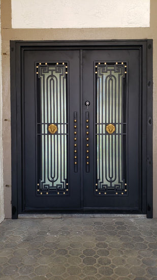 glass and iron double doors