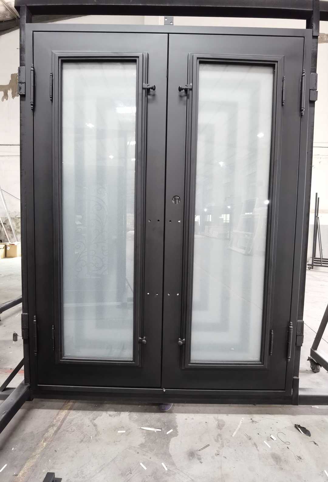 BAMBOO-flat top, modern front entry wrought iron doors, removable bug screen -72x96 Right Hand - Door Gate Depot