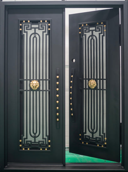 glass and iron front door, glass doors