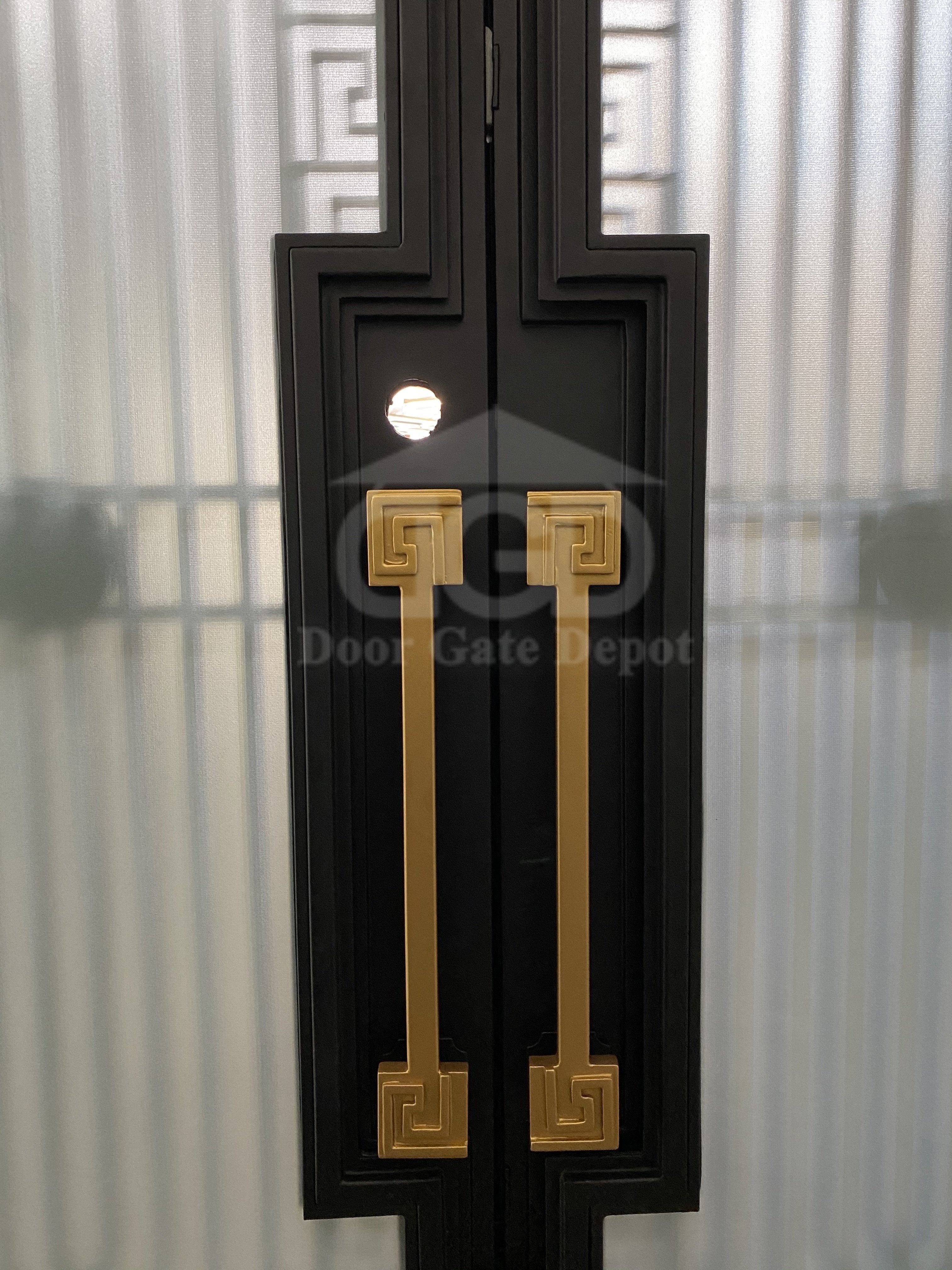 MANHATTAN - Square top, frosted glass, wrought iron door, bug screens, 61x81-Right Hand - Door Gate Depot