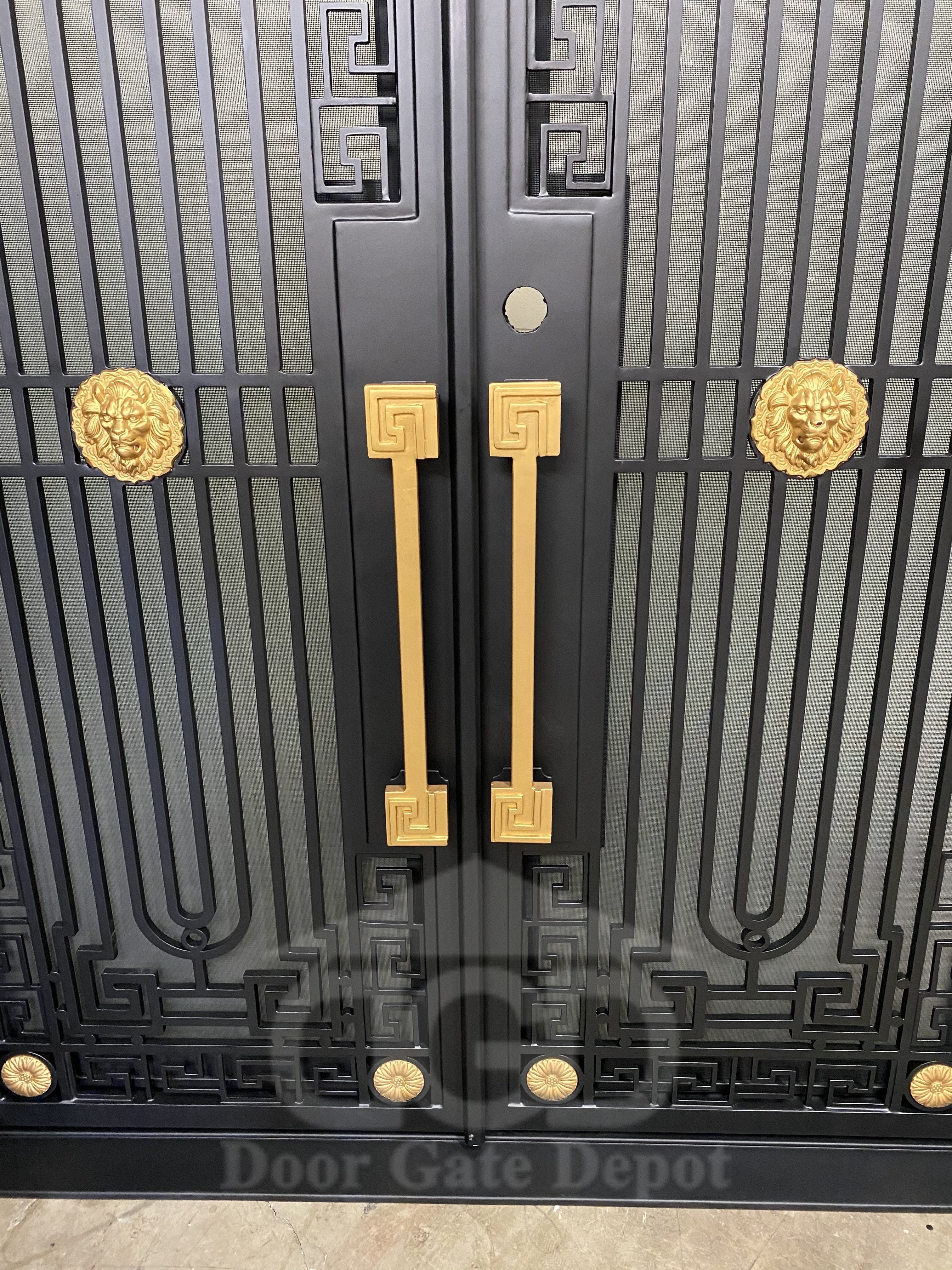 MANHATTAN - Square top, frosted glass, wrought iron door, bug screens, 61x81-Right Hand - Door Gate Depot