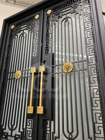 MANHATTAN - Square top, frosted glass, wrought iron door, bug screens, 61x81-Right Hand - Door Gate Depot