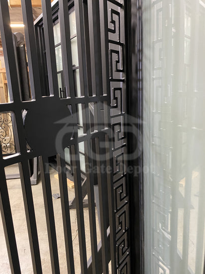 MANHATTAN - Square top, frosted glass, wrought iron door, bug screens, 61x81-Right Hand - Door Gate Depot