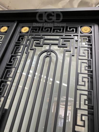 MANHATTAN - Square top, frosted glass, wrought iron door, bug screens, 61x81-Right Hand - Door Gate Depot