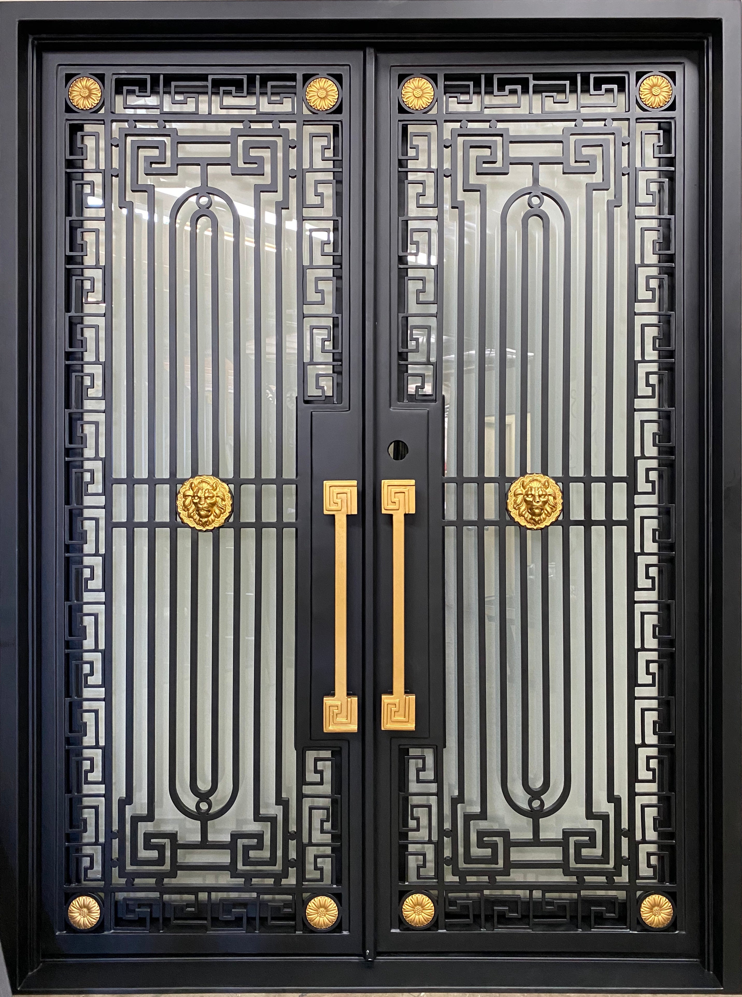 MANHATTAN - Square top, frosted glass, wrought iron door, bug screens, 72x96-Right Hand - LUXE