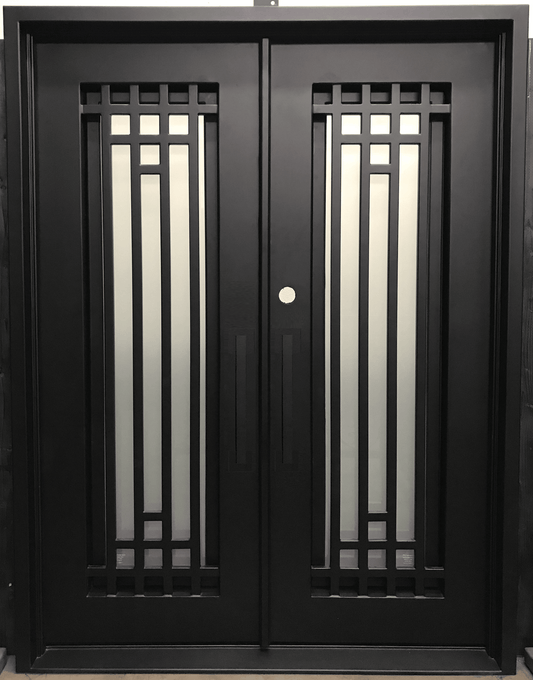 OLIVE-  square top, modern design, bug screens, wrought iron doors-72X96 Right Hand - Luxe Iron Doors 