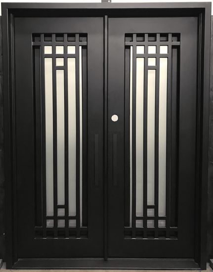 OLIVE-  square top, modern design, bug screens, wrought iron doors-72X96 Right Hand - Luxe Iron Doors 