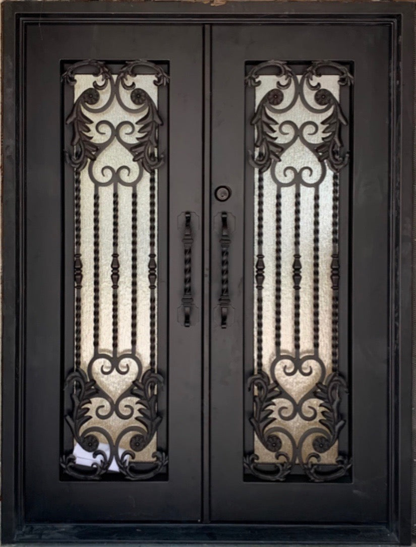 ORCHID- Straight Top, Double Pane Tempered Insulated Glass, Bug Screens, Wrought Iron Doors-61x81 Right Hand - Door Gate Depot