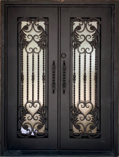 ORCHID- Straight Top, Double Pane Tempered Insulated Glass, Bug Screens, Wrought Iron Doors-61x81 Right Hand - Door Gate Depot